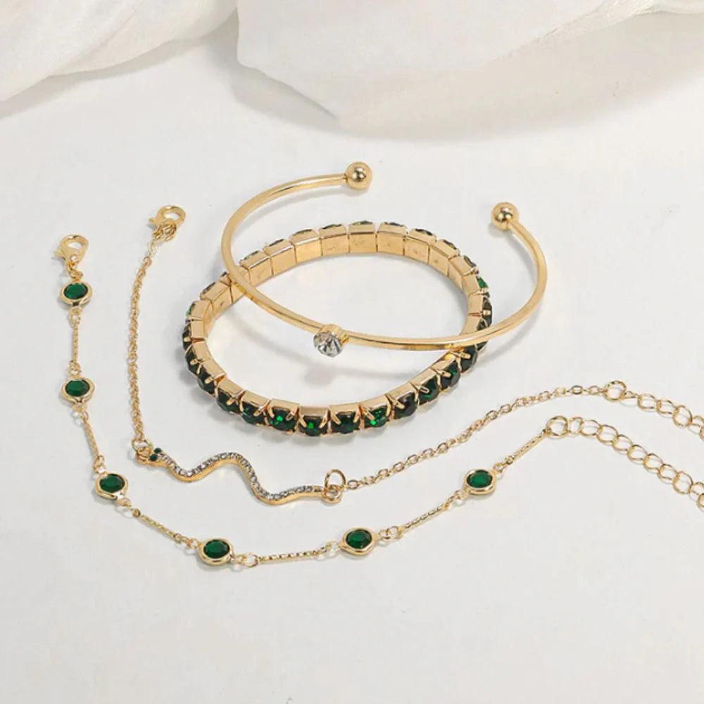 Emerald/Gold Gemstone Bracelet Set