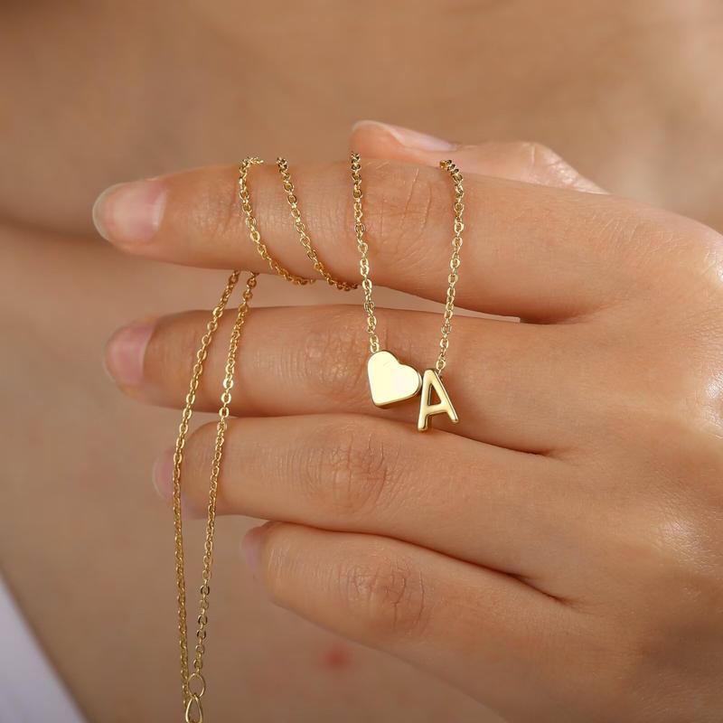 Gold Heart Initial Necklaces for Women Girls, Dainty Pendant Necklace