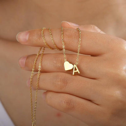 Gold Heart Initial Necklaces for Women Girls, Dainty Pendant Necklace
