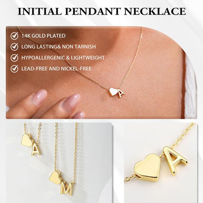 Gold Heart Initial Necklaces for Women Girls, Dainty Pendant Necklace