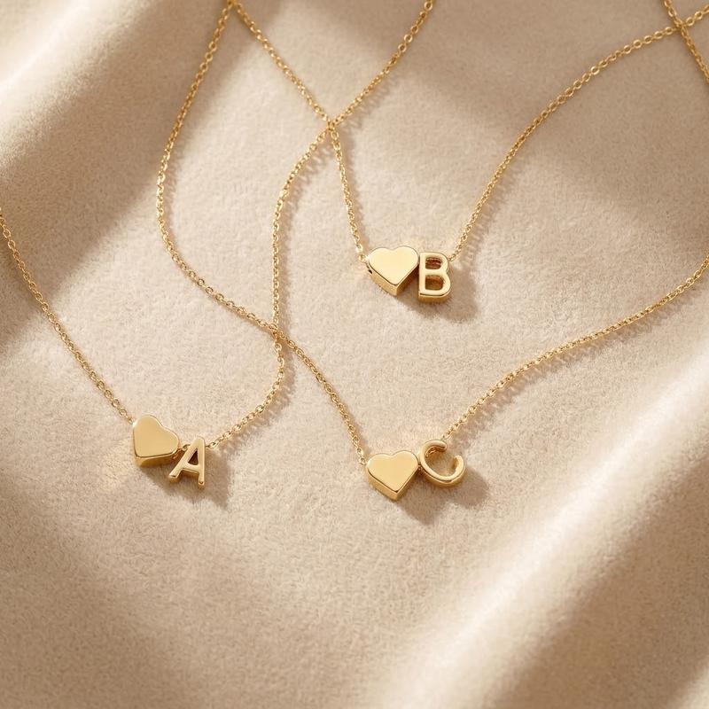 Gold Heart Initial Necklaces for Women Girls, Dainty Pendant Necklace