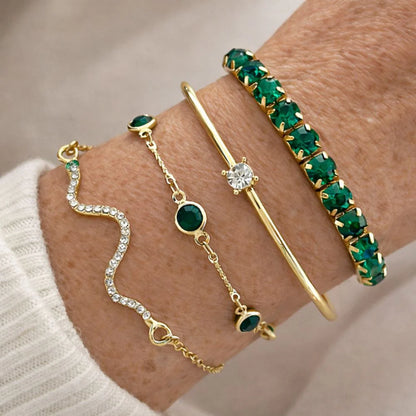 Emerald/Gold Gemstone Bracelet Set