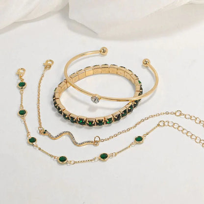Emerald/Gold Gemstone Bracelet Set