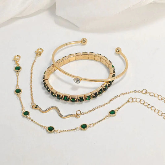 Emerald/Gold Gemstone Bracelet Set