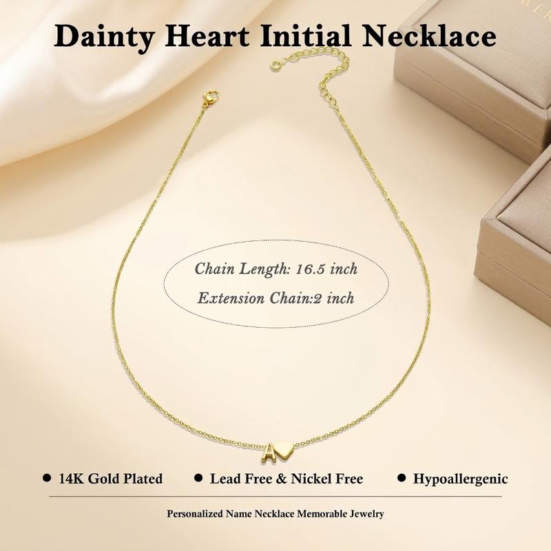 Gold Heart Initial Necklaces for Women Girls, Dainty Pendant Necklace