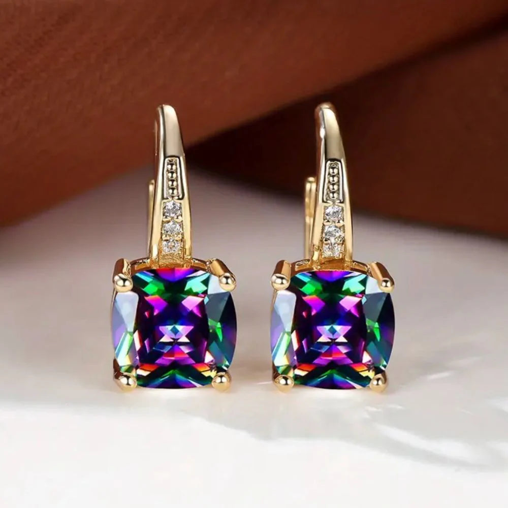 Mystic Stone Gold Hoop Earrings