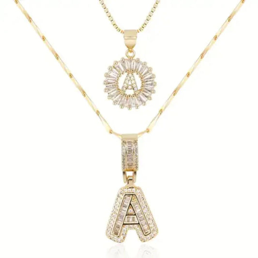 Gold Pave Letter Initial Necklace Set