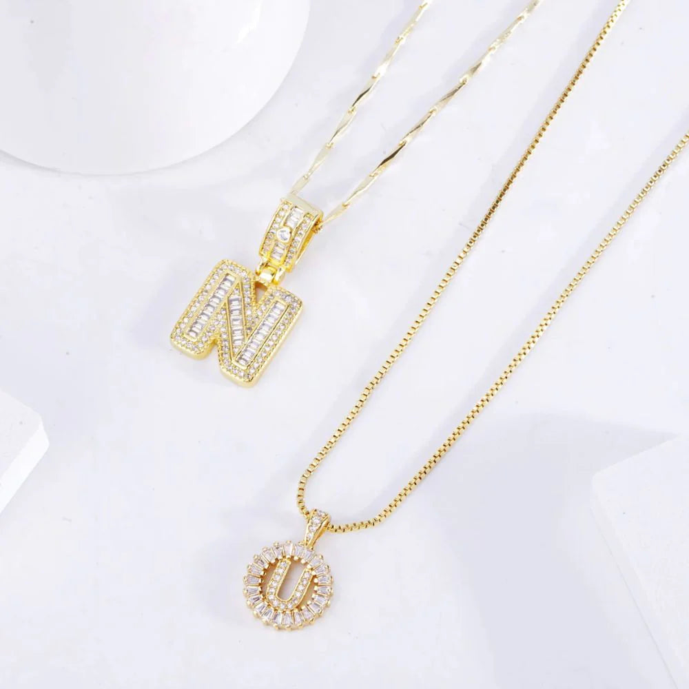 Gold Pave Letter Initial Necklace Set